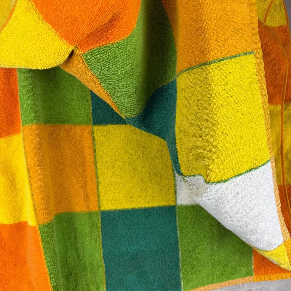 Seven Seas Vintage Beach Towel Multi Color Checkerboard Cotton Made in Brazil